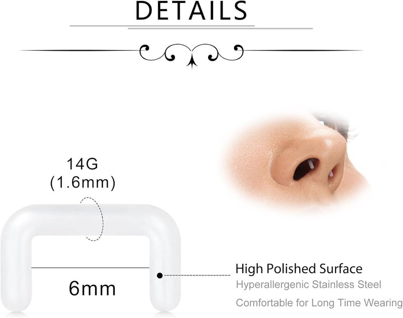 D.Bella Clear Septum Retainer 14G 16G Flexible Septum Piercing Retainer Acrylic Plastic U Shape Septum Rings Piercing Retainer for Work - Image 2